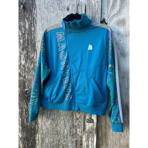 Magnlens Track Jacket Blue Neon Graphic Zip Up Y2K Retro Streetwear Size M